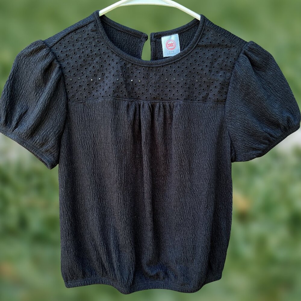 Wonder Nation® Black Eyelet Girl's Puff Sleeve Top NWT